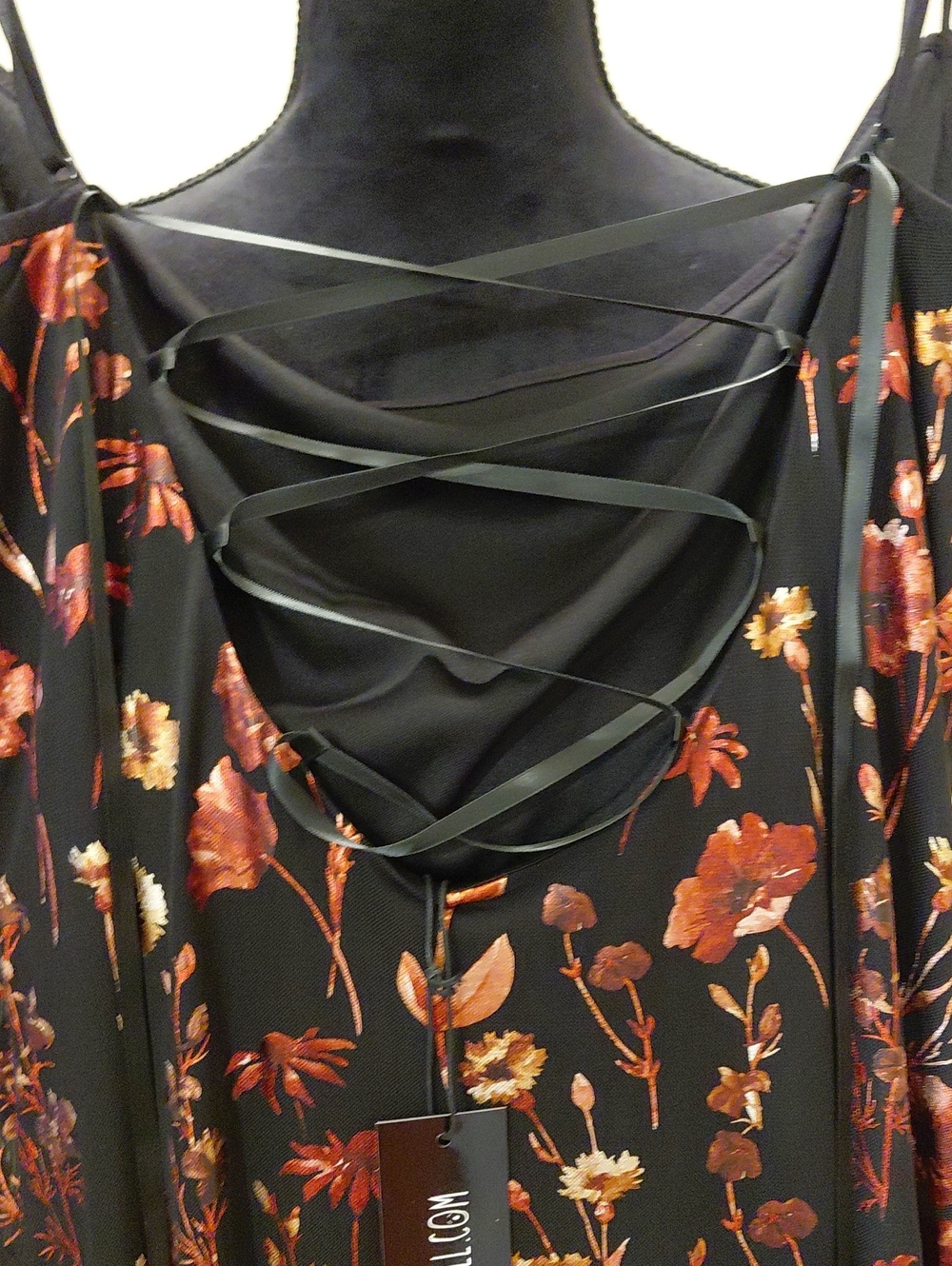 DOLLSKILL CURRENT MOOD MAXI XXL Black Slip Dress with Burnt Orange Floral Print - Picture 7 of 16